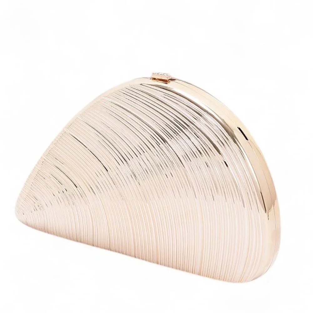 Elegant Metallic Gold Clam Shell Box Clutch Bag